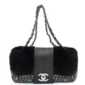 CHANEL Coco Chain Shoulder Handbag Tweed Fur Lizard Leather Black