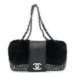 CHANEL Coco Chain Shoulder Handbag Tweed Fur Lizard Leather Black