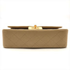 Chanel CC Logo Quilted Double Flap Chain Lambskin Shoulder Bag Beige — view 3