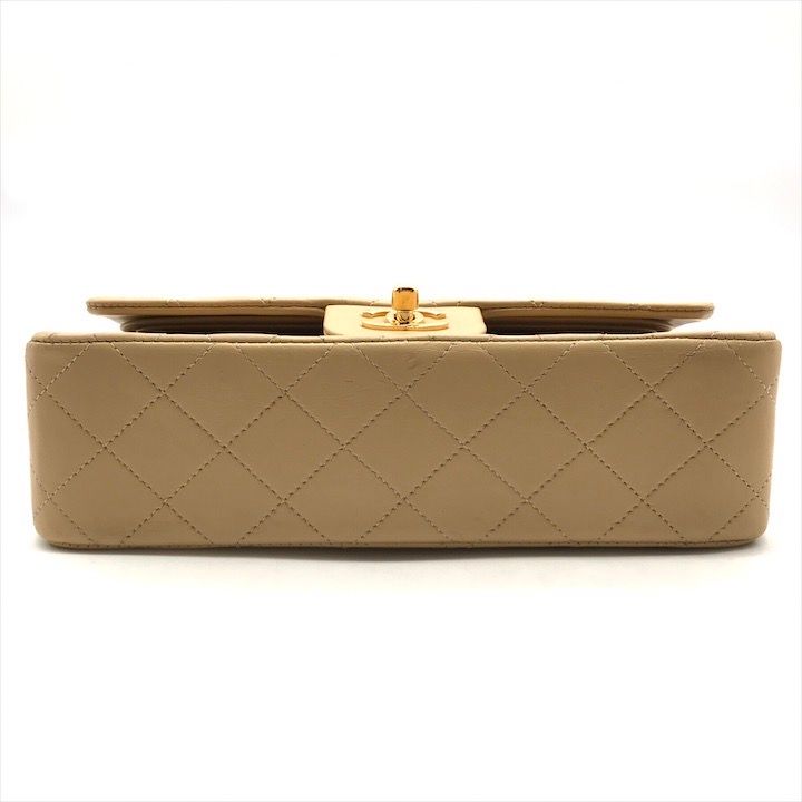 Chanel CC Logo Quilted Double Flap Chain Lambskin Shoulder Bag Beige — view 3