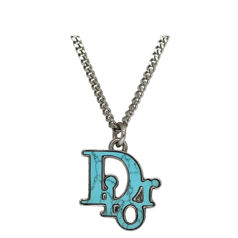 Christian Dior Long Necklace Silver Light Blue