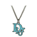 Christian Dior Long Necklace Silver Light Blue