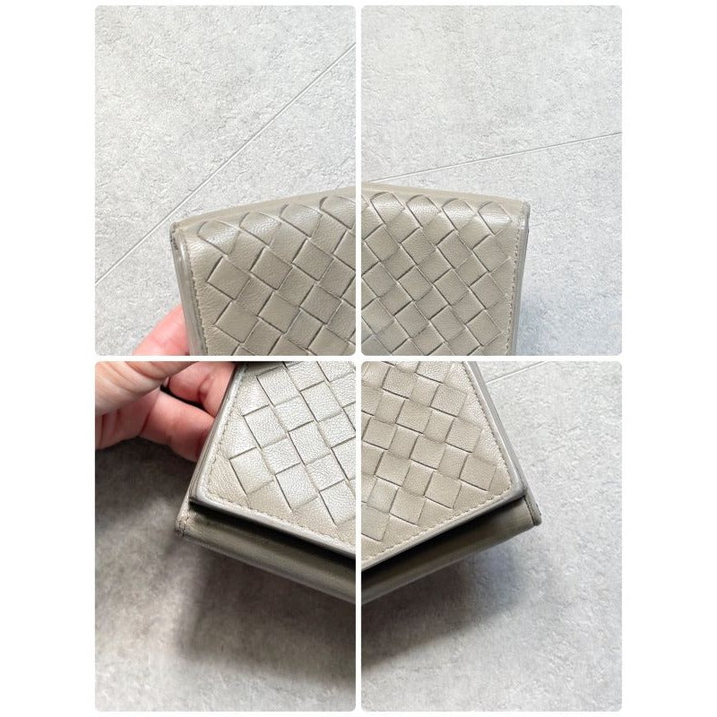Bottega Veneta Trifold Wallet Intrecciato Leather Gray Men Women Compact — view 4