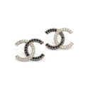 Chanel Earrings Gold Black CC Logo Rhinestone