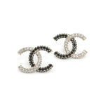 Chanel Earrings Gold Black CC Logo Rhinestone