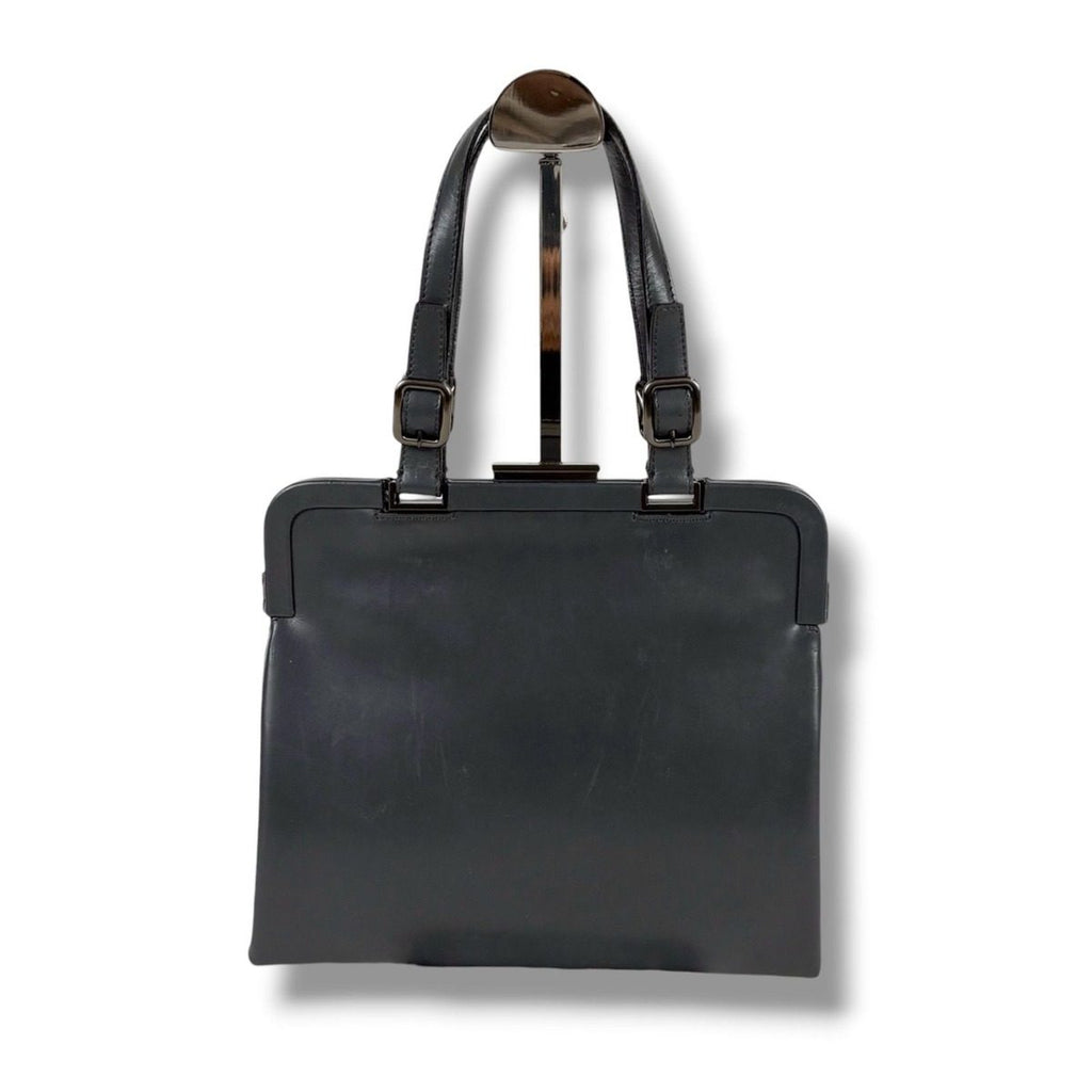 Prada Purse Top Handle Handbag Gray Leather — view 2