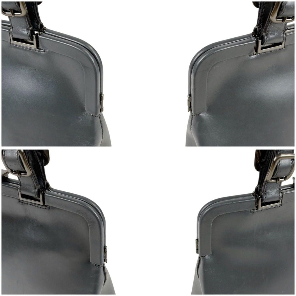 Prada Purse Top Handle Handbag Gray Leather — view 4