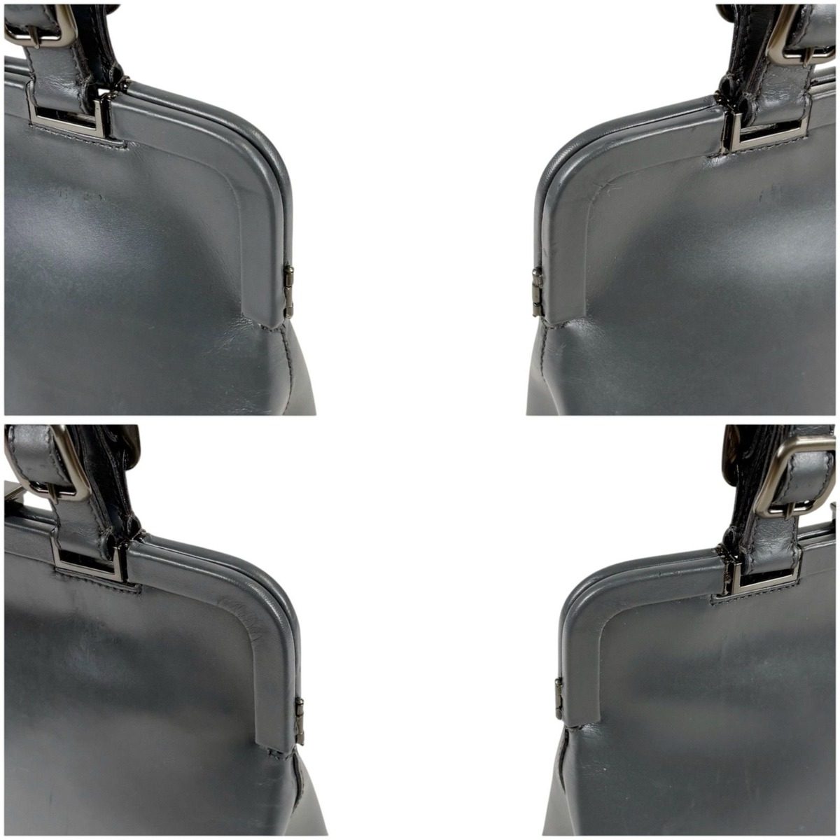 Prada Purse Top Handle Handbag Gray Leather — view 4