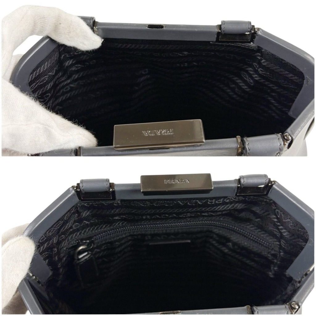 Prada Purse Top Handle Handbag Gray Leather — view 8