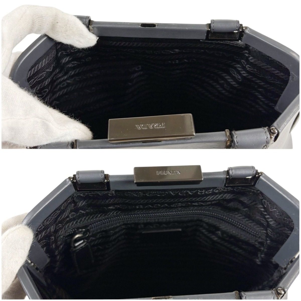 Prada Purse Top Handle Handbag Gray Leather — view 8