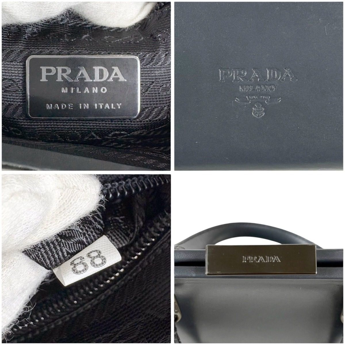 Prada Purse Top Handle Handbag Gray Leather — view 9