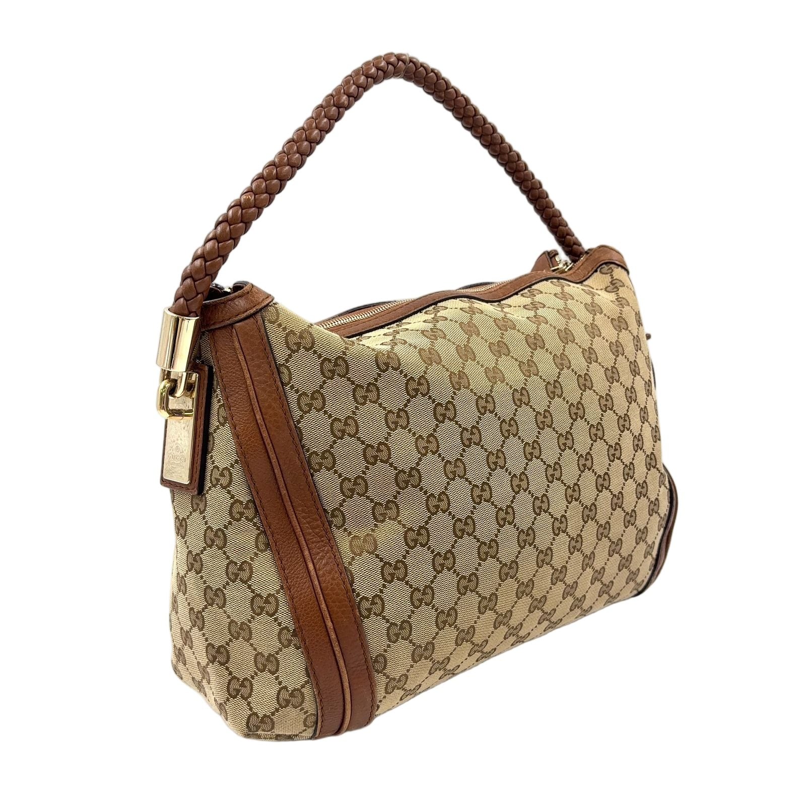 Gucci Bella Bamboo Tassel Leather Canvas Beige Light Brown Shoulder Bag Gold — view 2