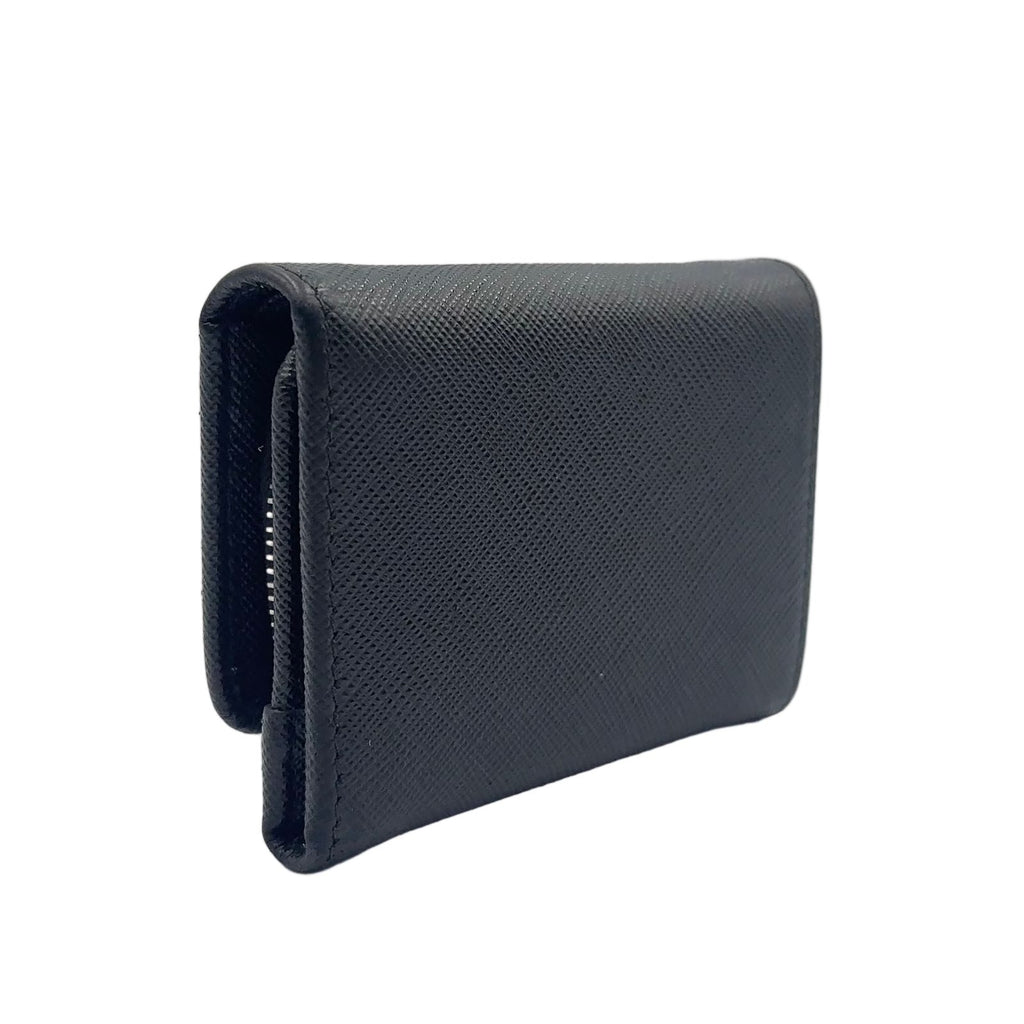 Prada Saffiano Triangle Leather Black Trifold Wallet Silver — view 2