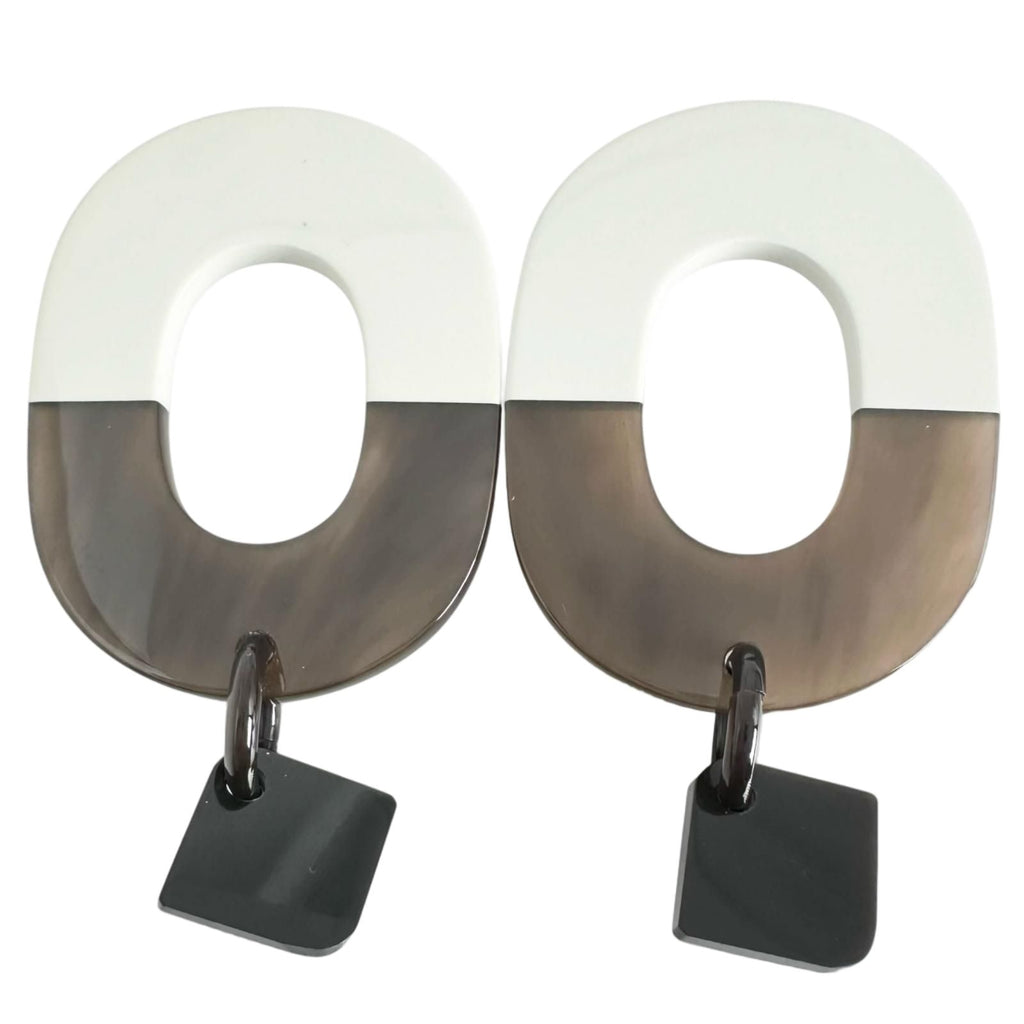 Hermes Ismu Buffalo Horn Gray White Earrings