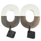 Hermes Ismu Buffalo Horn Gray White Earrings