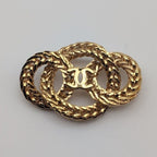 Chanel Brooch CC Logo Gold Ring 3 Rows Vintage