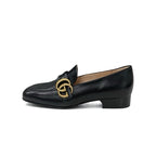 Gucci Double G Loafers Leather Shoes Black Gold GG Marmont — view 3