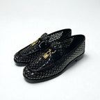 Louis Vuitton Chess Line Monogram Loafers Leather Shoes Patent Black Gold Logo
