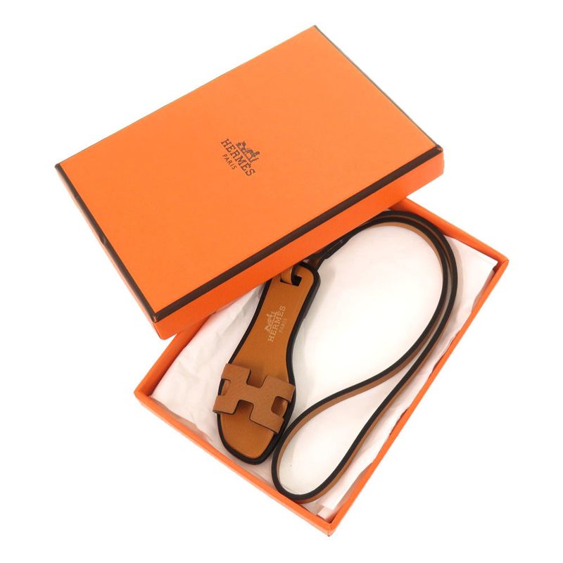 Hermes Oran Nanno Vaux Epson Gold Natural Sable Black Bag Charm Brown 1231 — view 2