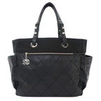 Chanel Paris Biarritz GM Tote Nylon Leather Black