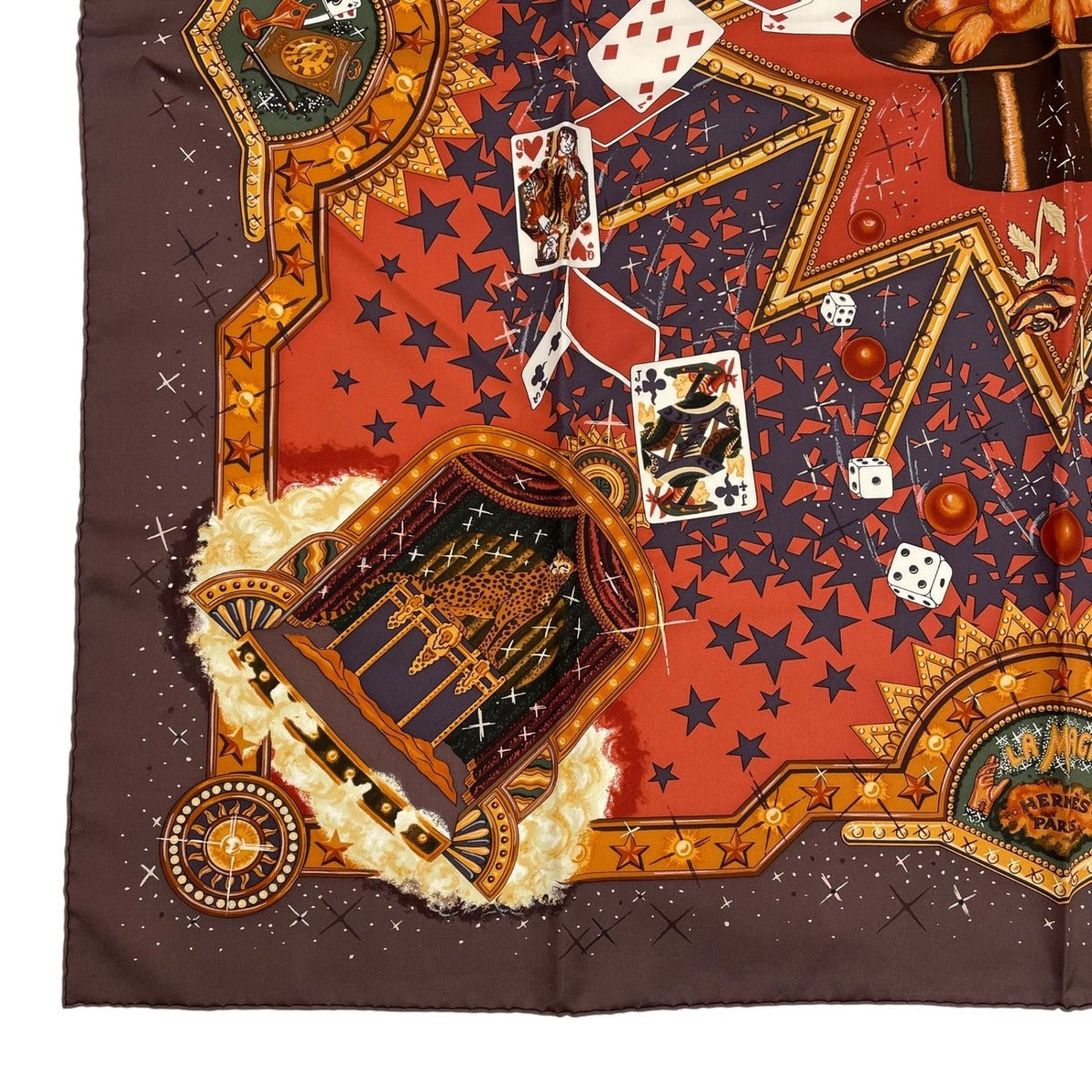 Hermes Silk Carre 90 la Magie Magic Rabbit Pigeon Clown Brown — view 4