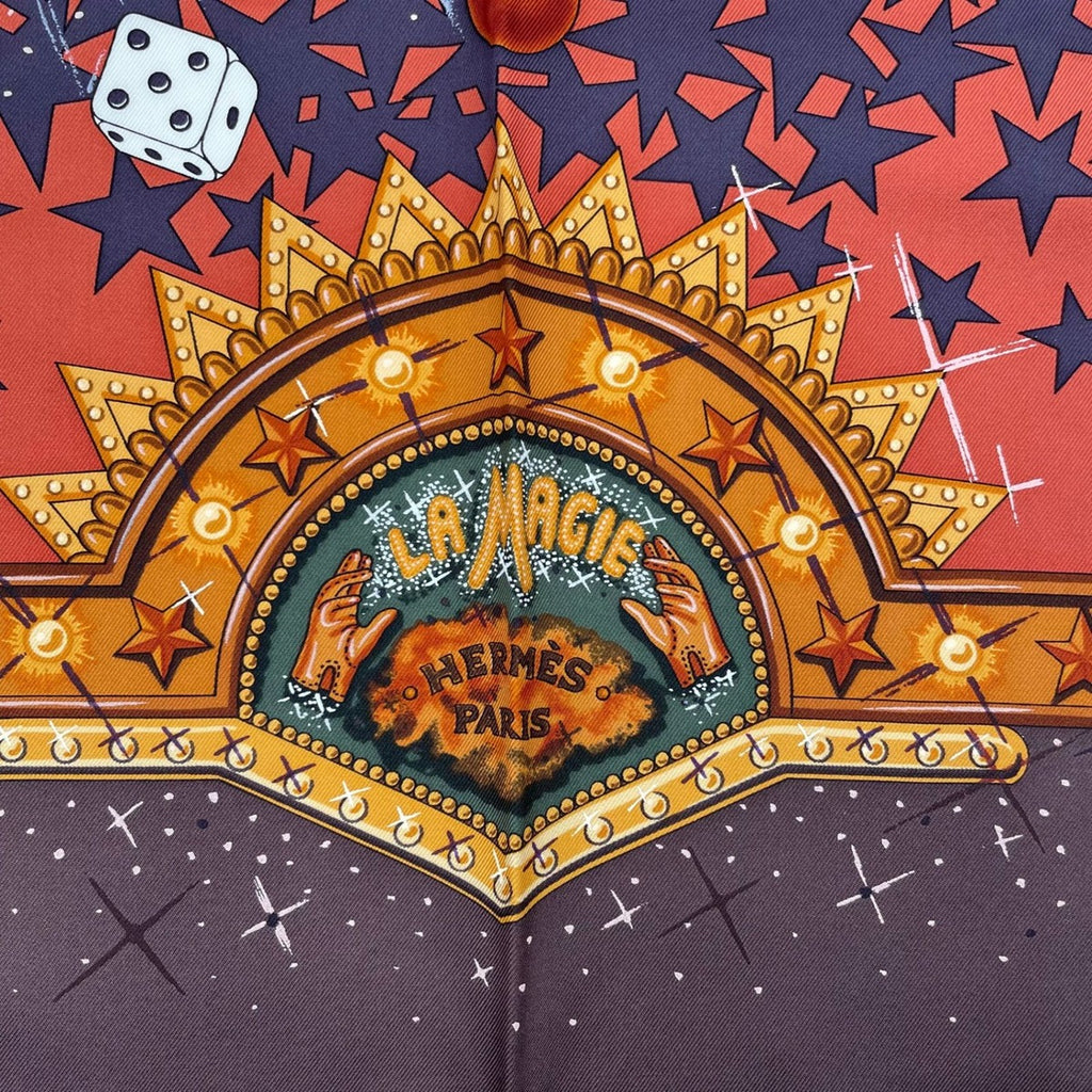 Hermes Silk Carre 90 la Magie Magic Rabbit Pigeon Clown Brown — view 6