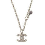 Chanel Coco Mark Metal Rhinestone Faux Pearl Silver Necklace 0470 — view 2