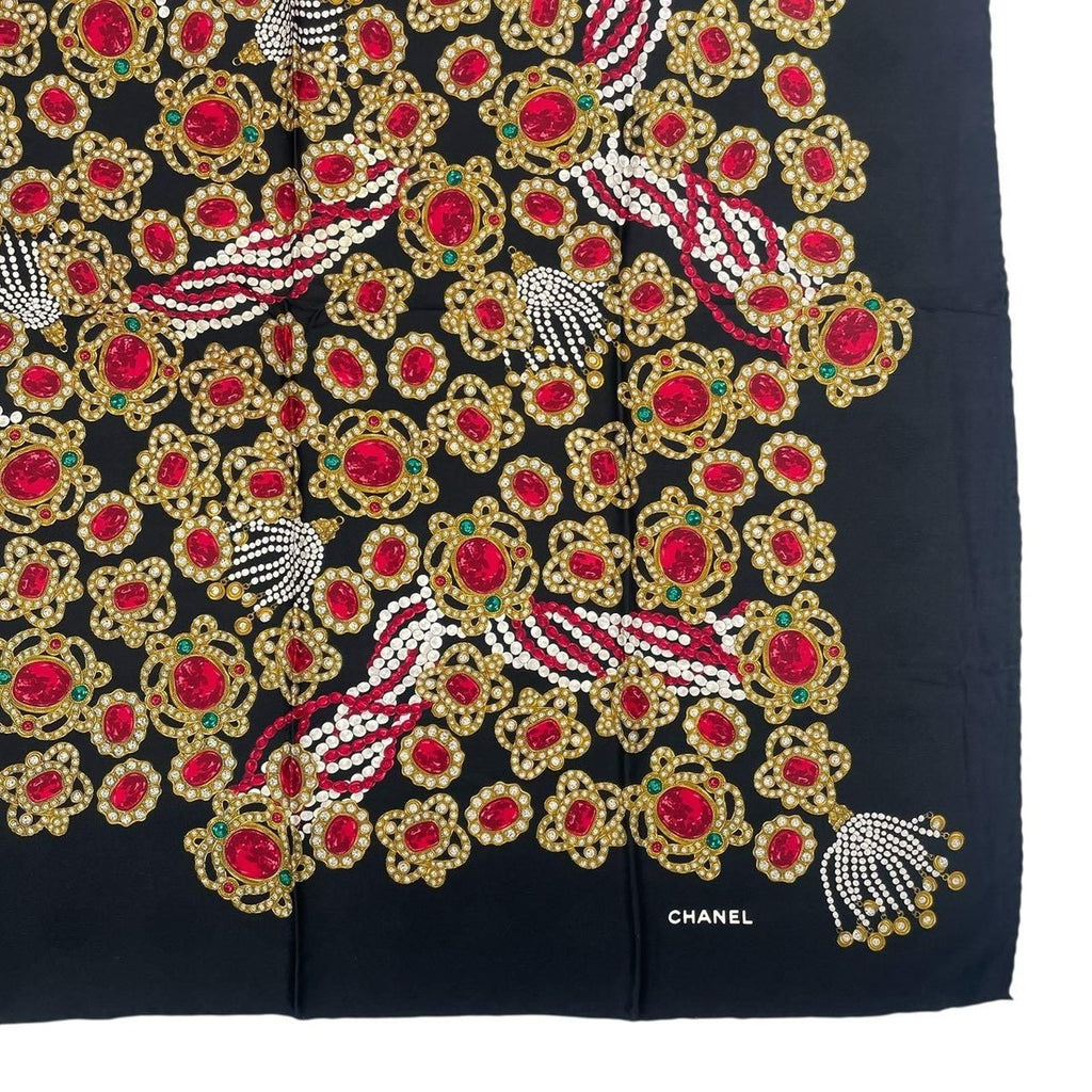 Chanel Scarf Silk Jewel Pattern Black Gold — view 6
