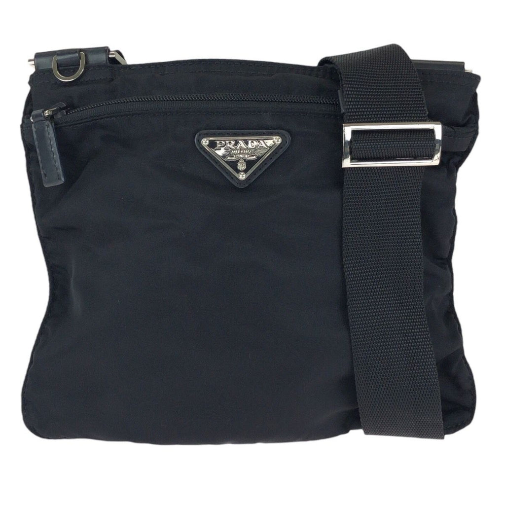 Prada Tessuto Black Silver Nylon Shoulder Bag