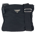 Prada Tessuto Black Silver Nylon Shoulder Bag