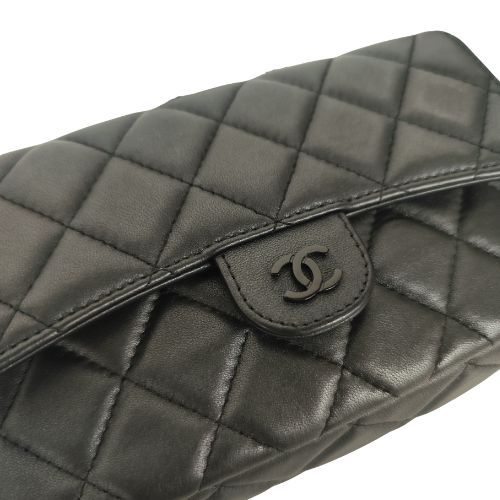 Chanel Shoulder Bag Lamb Wallet Phone Case Black — view 7
