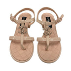 Chanel Sandals Shoes Patent Leather Pink Coco Mark Quilted Thong — view 2
