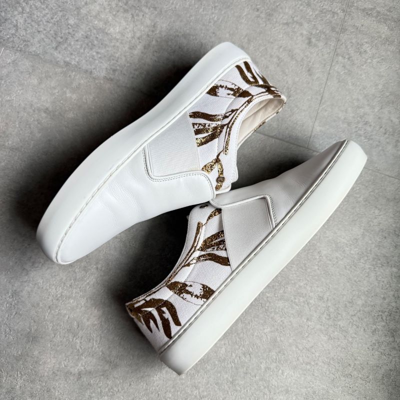 Chanel Coco Mark Leather White Gold Floral Slip on ed Shoes — view 4