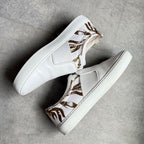 Chanel Coco Mark Leather White Gold Floral Slip on ed Shoes — view 4