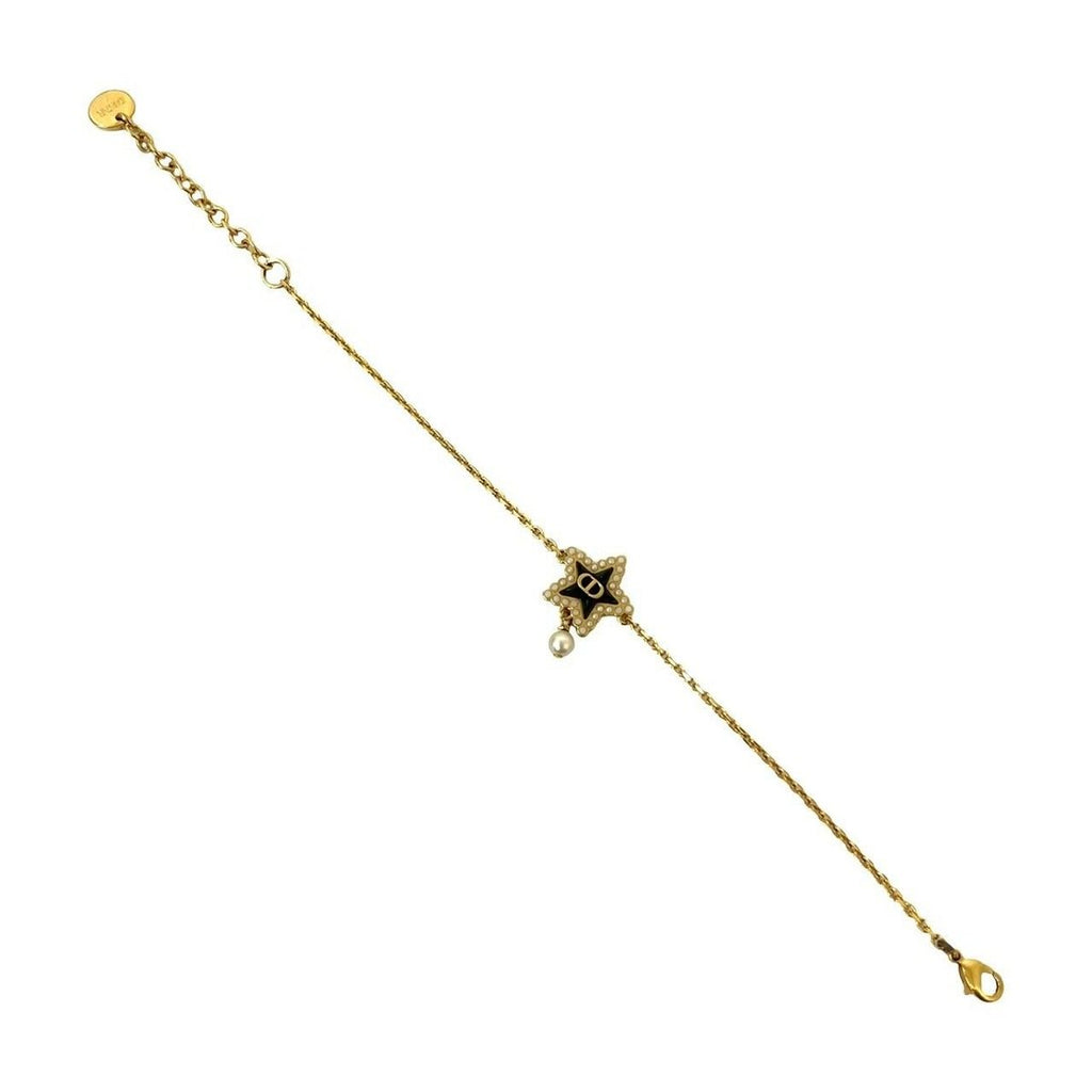 Dior CD Logo Star Motif Faux Pearl Chain Bracelet Gold — view 5