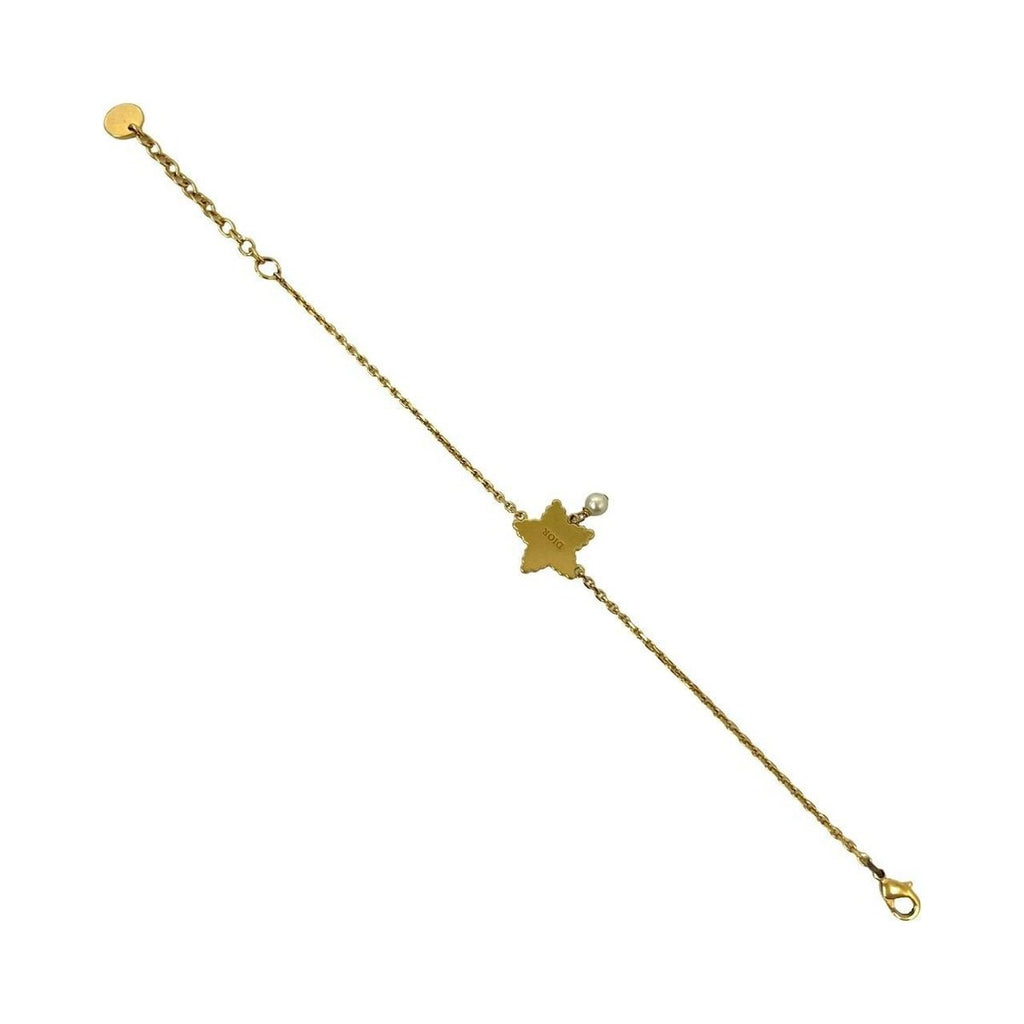 Dior CD Logo Star Motif Faux Pearl Chain Bracelet Gold — view 6