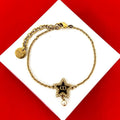 Dior CD Logo Star Motif Faux Pearl Chain Bracelet Gold