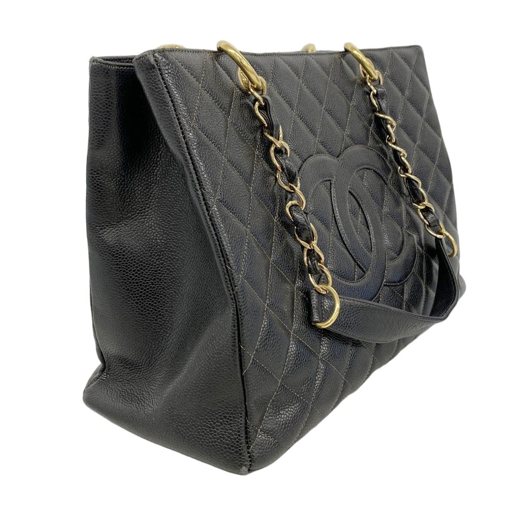 Chanel Chain Tote Quilted Caviar Leather Black Gold — view 2