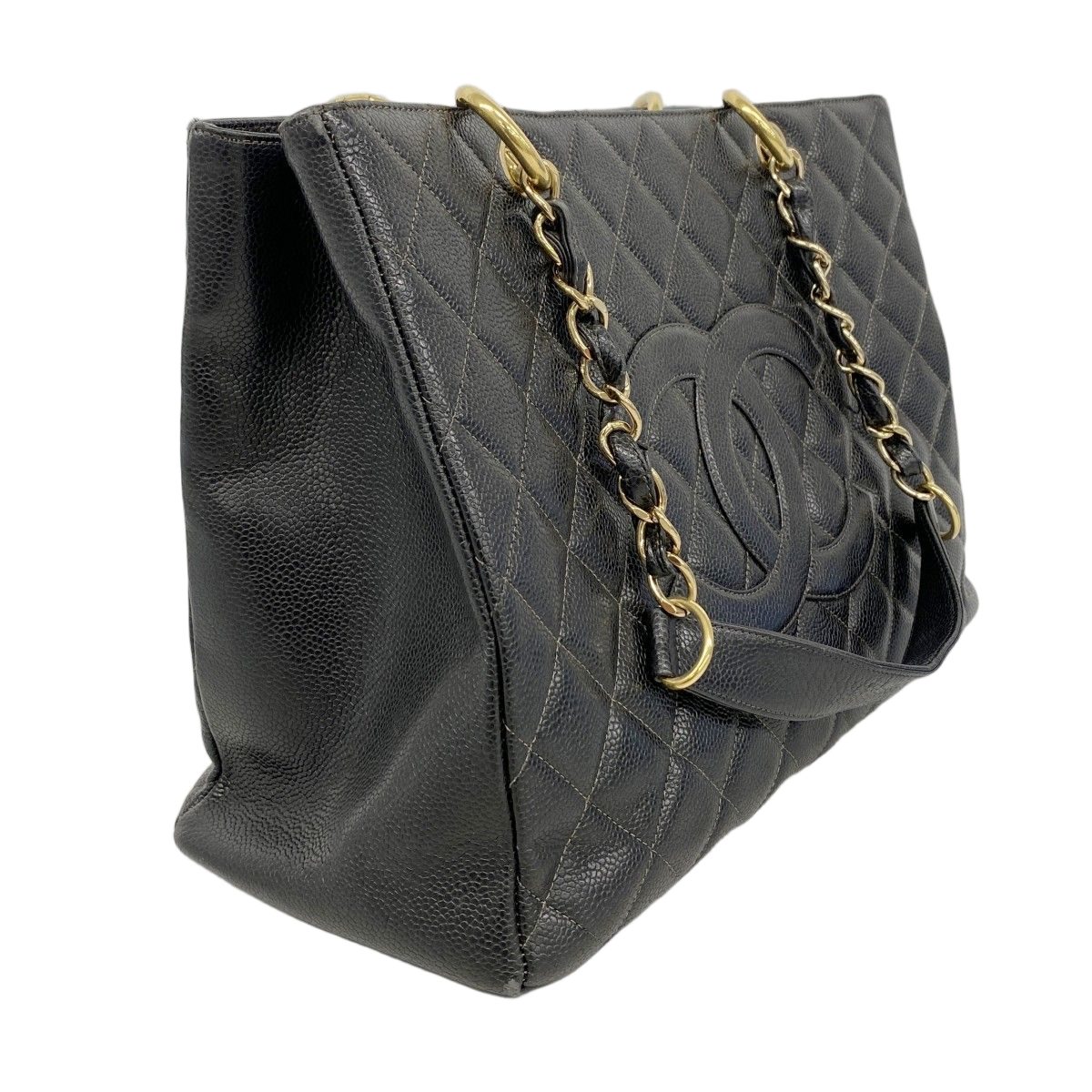 Chanel Chain Tote Quilted Caviar Leather Black Gold — view 2