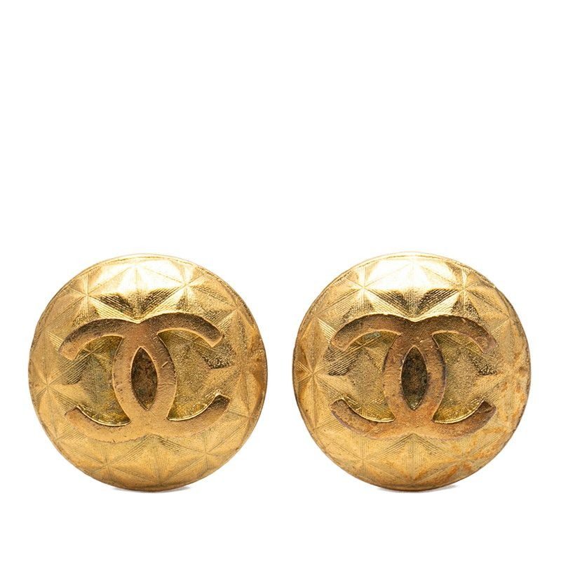 Chanel CC Logo Vintage Round Circle Earrings Gold Plated