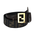 Fendi Zucca FF Logo Dark Brown Gold Canvas Leather Belt