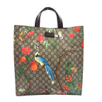 Gucci GG Supreme Tian Leather Brown Beige Tote Silver