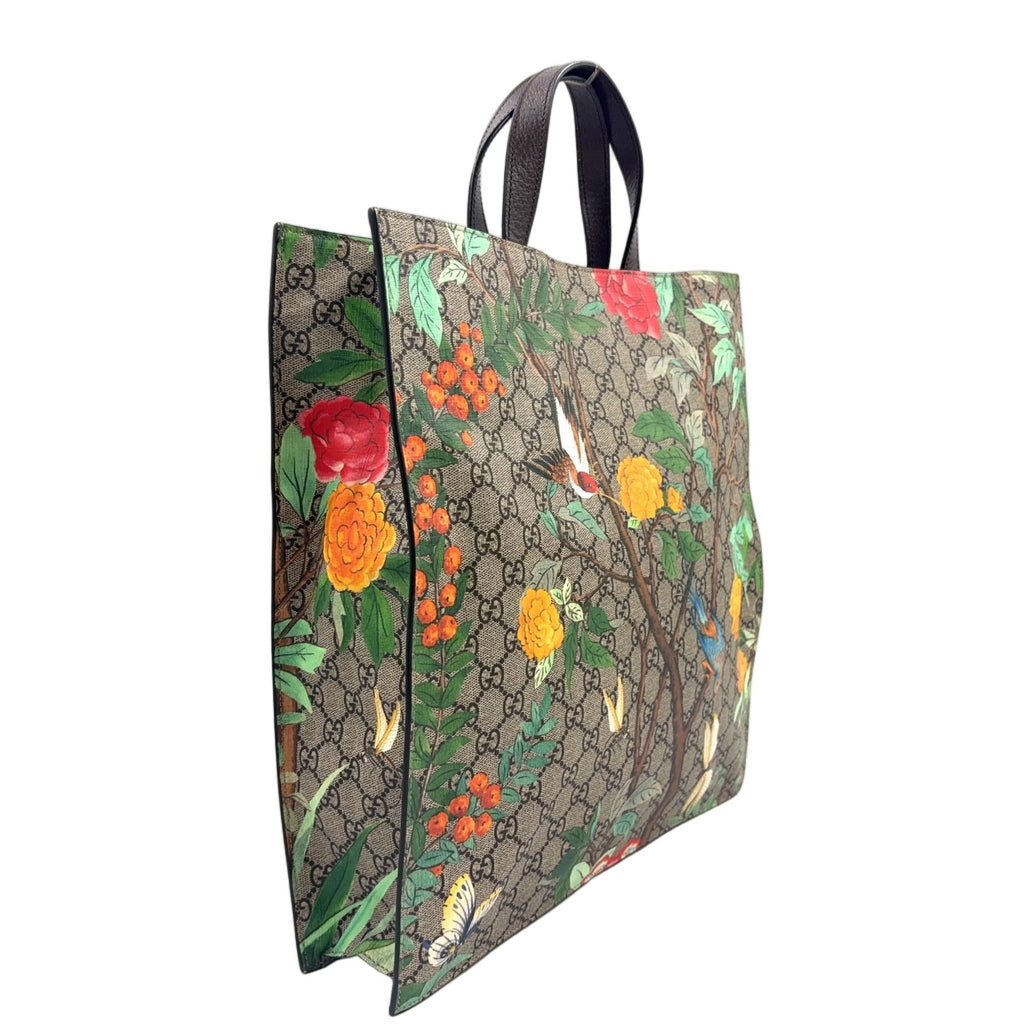 Gucci GG Supreme Tian Leather Brown Beige Tote Silver — view 2