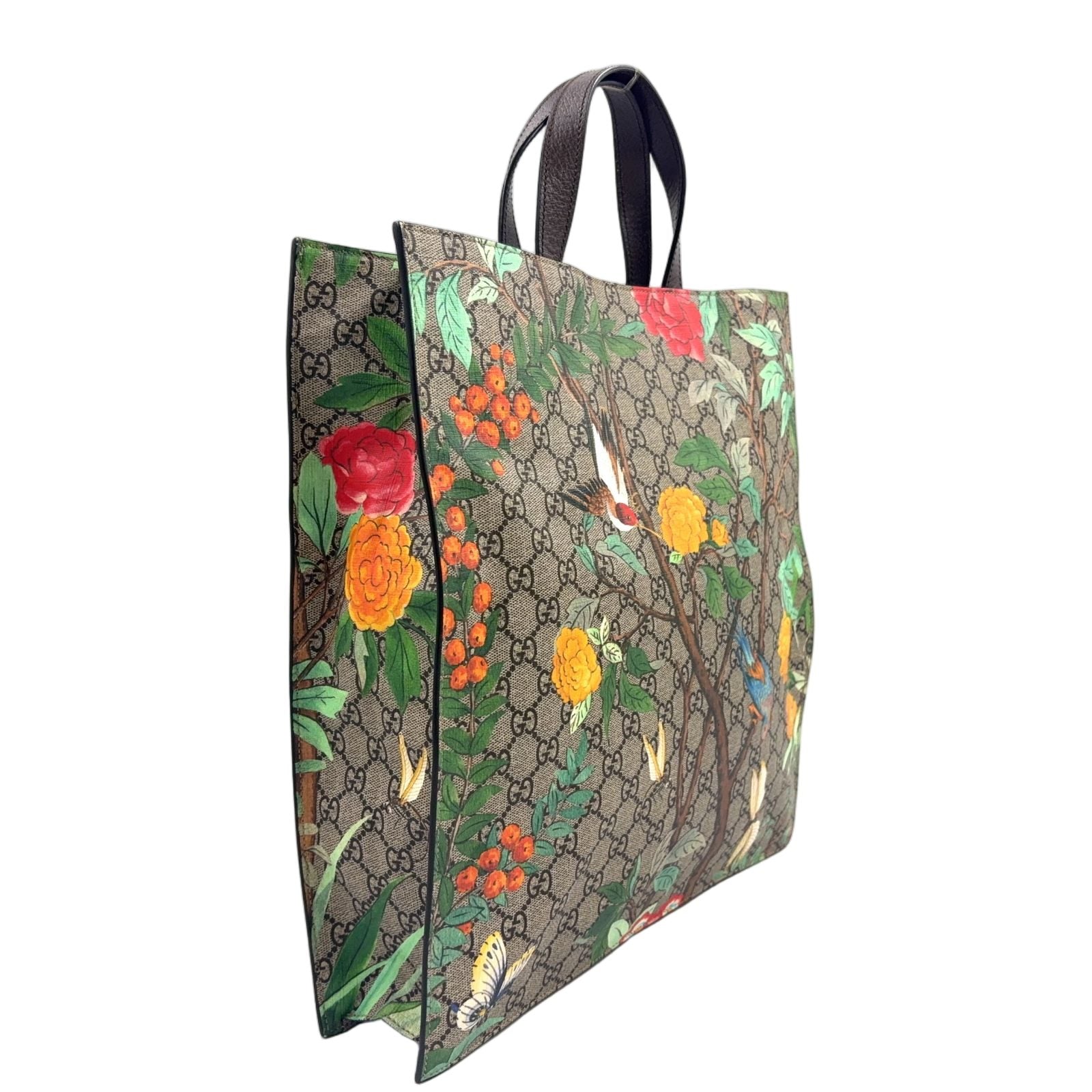 Gucci GG Supreme Tian Leather Brown Beige Tote Silver — view 2