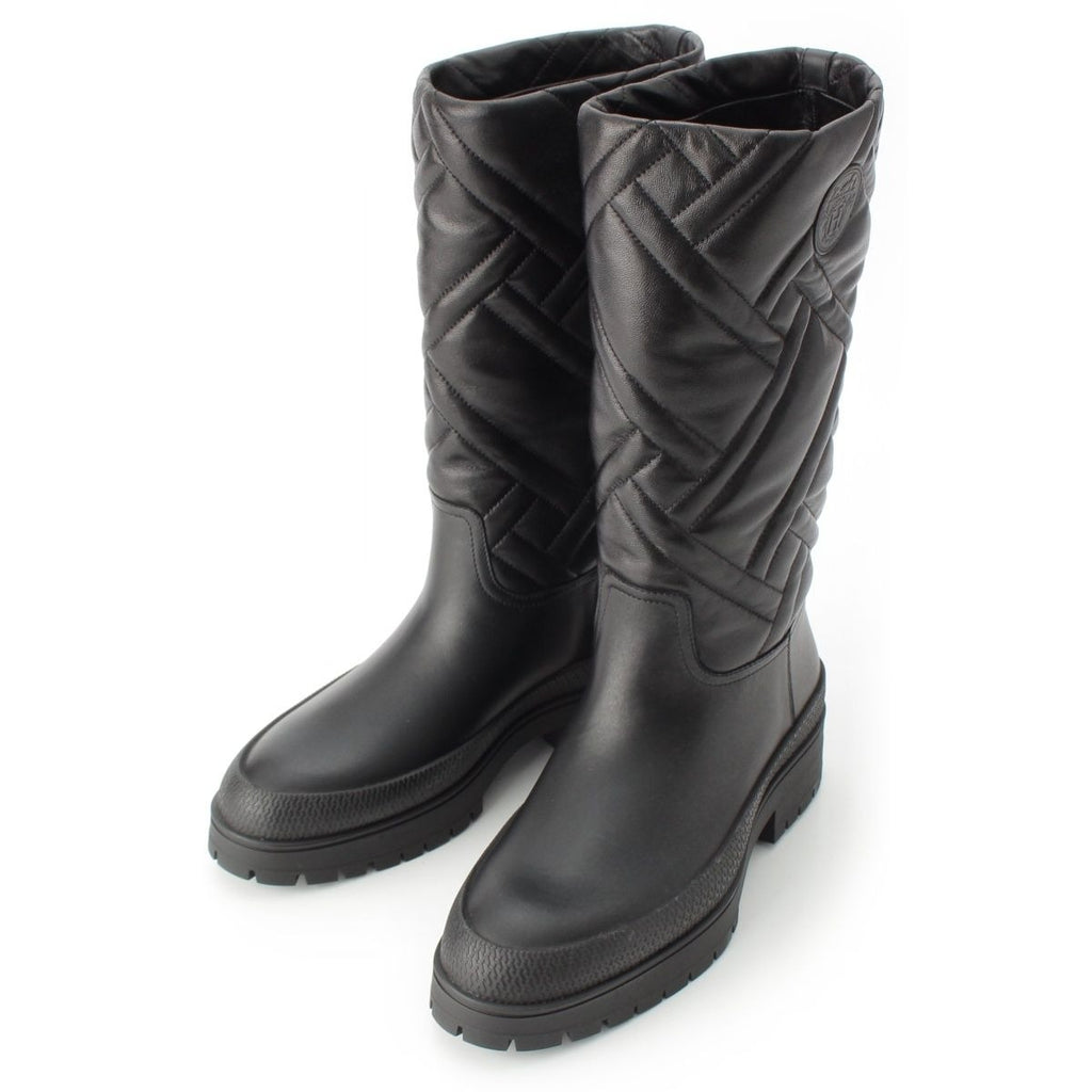 Hermes Leather Fuji Quilted Mosaic Long Boots Shoes Black 36