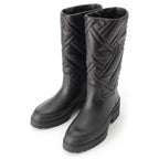 Hermes Leather Fuji Quilted Mosaic Long Boots Shoes Black 36