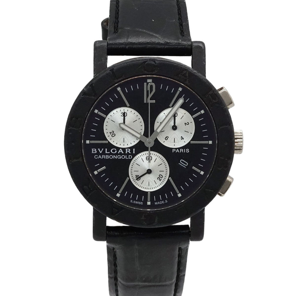 Bvlgari Chronograph Watch Date Black Carbon Quartz