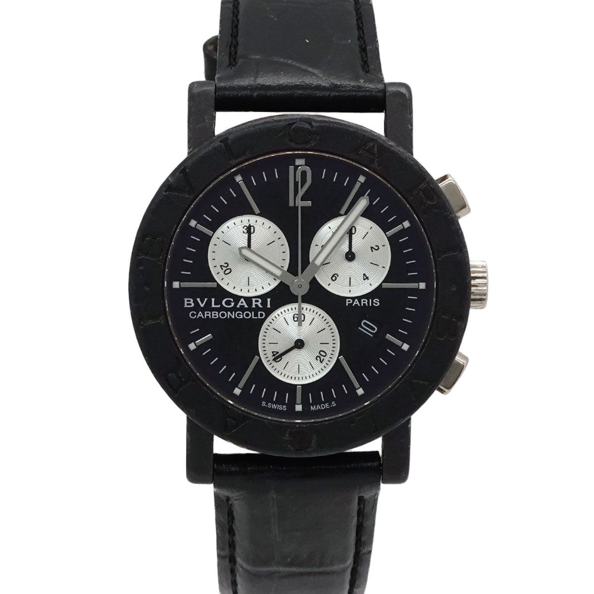 Bvlgari Chronograph Watch Date Black Carbon Quartz