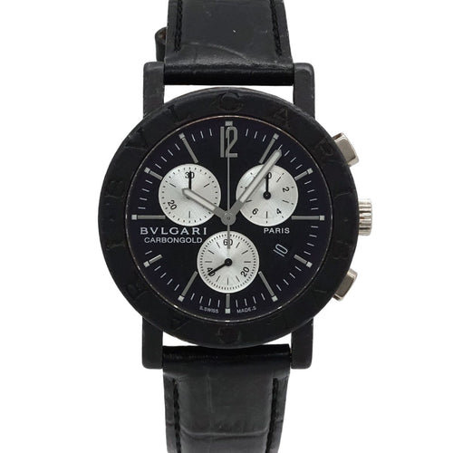 Bvlgari Chronograph Watch Date Black Carbon Quartz
