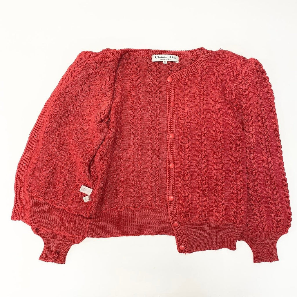 Dior Long Sleeve Booker Digan Puff Balloon M Red Cotton — view 4
